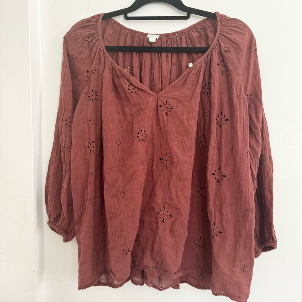Aerie Bohemian Eyelet Rust Top XS
